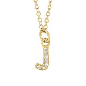 14K Yellow Gold .025 CTW Diamond Tiny Initial J Necklace, 16-18 Inch